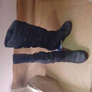 PIKOLINOS Brujas Women's size 9.5 Black oiled leather slouch boots 1.5 in heel